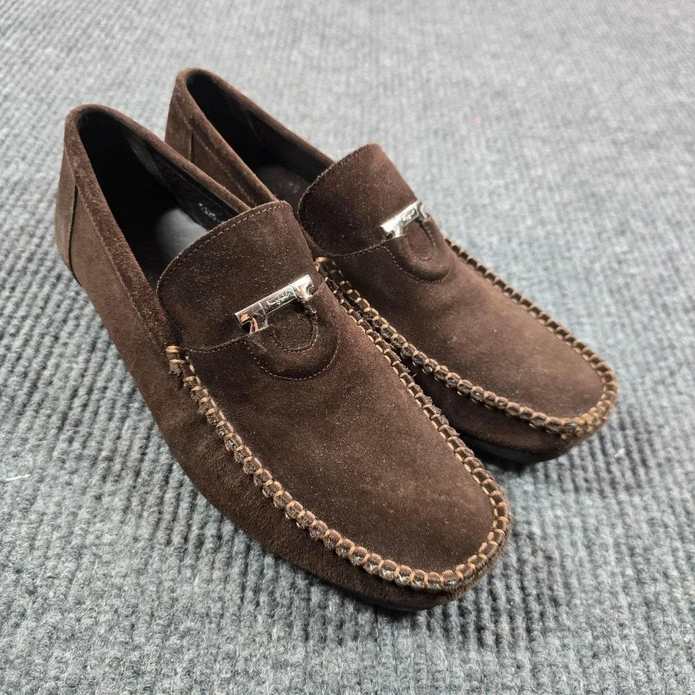 Salvatore Ferragamo Shoes Mens 44D 11 Brown Suede Moc Toe Casual Loafers Italy